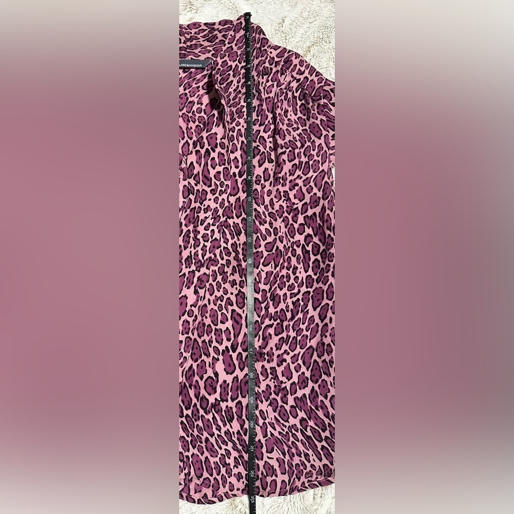 Hillard & Hanson Purple Leopard Print Bow Tie 100% Silk Blouse - Picture 3 of 9